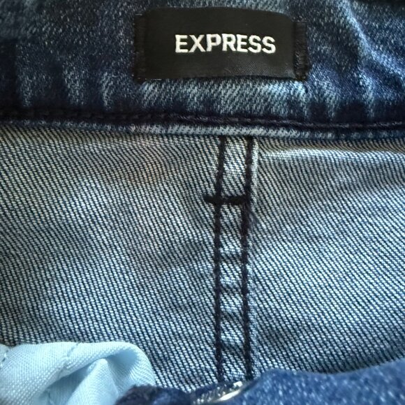 90S Bermuda Super High-Waist Denim Shorts By Express Size 4 Frayed Hem - Picture 2 of 7